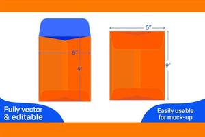 Aperto fine Busta, 6x9 pollice Catalogare Busta Dieline modello 3d scatola vettore