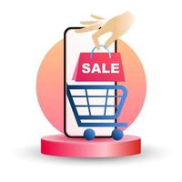 in linea shopping icone per sito web, applicazione, digitale marketing, vendita promozione, memorizzare su schermo smartphone mostrando icona 3d Schermo. vettore