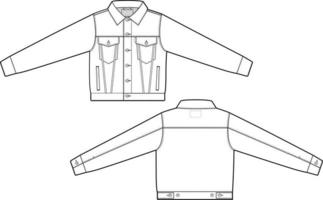 uomini unisex ritagliata denim jean giacca camionista vettore piatto tecnico disegno illustrazione modello modello per design e Tech confezioni moda mascalzone abbigliamento di strada moda marca design risorsa file magra.