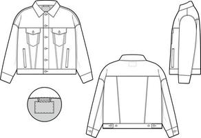 uomini unisex sovradimensionato larghi denim jean giacca camionista vettore piatto tecnico disegno illustrazione modello modello per design e Tech confezioni moda mascalzone abbigliamento di strada moda marca design risorsa file.