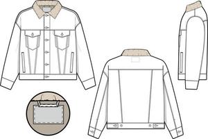 unisex uomini sherpa denim giacca camionista vettore piatto tecnico disegno illustrazione modello modello per design e Tech confezioni moda mascalzone abbigliamento di strada moda marca design attrezzo risorsa file regolare in forma.