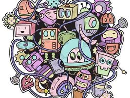 Doodle sfondo modello robot vettore