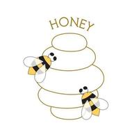 alveare uno linea disegno. ape Casa uno continuo linea disegno logo miele marca identità oro ape icona. azienda agricola simbolo. vettore design grafico illustrazione. apicoltura concetto. dolce e naturale miele testo.