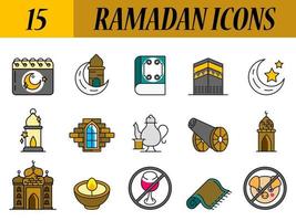 15 Ramadan icone nel piatto stile. vettore