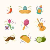 collezione di icone piatte cinco de mayo festività vettore