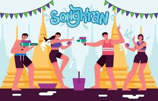 persone che celebrano il festival di songkran vettore