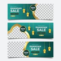 elegante set di banner di vendita ramadan dorato vettore