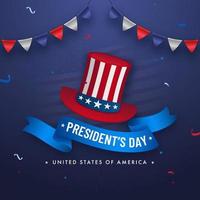 del presidente giorno unito stati di America manifesto design con zio sam cappello e pavese bandiera su blu sfondo. vettore