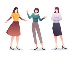 impostato di personaggio donna nel casuale indossare in piedi vettore illustrazione