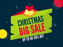 Natale grande vendita manifesto design con 40-50 sconto offrire e tintinnio campane su verde e alzavola blu sfondo. vettore