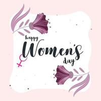 contento Da donna giorno calligrafia con femmina Genere cartello e ibisco fiori su pastello rosa sfondo. vettore
