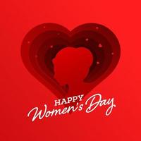 rosso carta strato tagliare cuore forma manifesto design con silhouette femmina per contento Da donna giorno. vettore