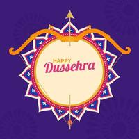 contento Dussehra font con arco freccia su mandala telaio e viola sfondo. vettore
