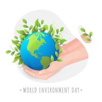 mondo ambiente giorno vettore illustrazione con umano mano proteggere madre terra, coperto di le foglie.