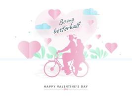 carta tagliare amorevole coppia equitazione bicicletta con dato Messaggio essere mio meglio metà testo e cuori decorato su bianca sfondo per contento San Valentino giorno celebrazione. vettore