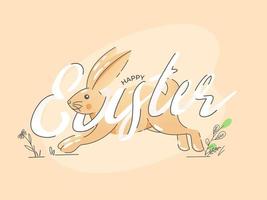 contento Pasqua font con cartone animato coniglietto in esecuzione su leggero pesca sfondo. vettore