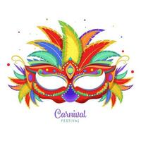carnevale Festival concetto con colorato festa maschera e piume su bianca sfondo. vettore