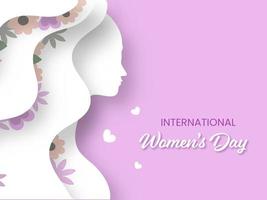 internazionale Da donna giorno testo con carta strato tagliare femmina viso e floreale su leggero magenta sfondo. vettore