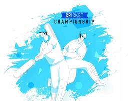 vettore illustrazione di Due battitore personaggio nel giocando posa su bianca e blu spazzola ictus sfondo per cricket campionato.