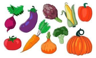 vettore verdure icone impostato nel cartone animato stile. collezione azienda agricola Prodotto per ristorante menù, mercato etichetta.