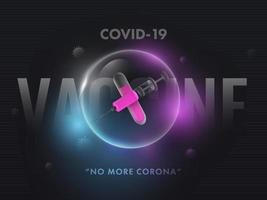 covid-19 vaccino siringa con fiale dentro 3d bolla su nero sfondo per no Di Più corona. vettore