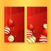 3d Natale palle con d'oro coriandoli decorato rosso sfondo nel Due opzioni. vettore