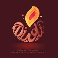 creativo elegante Diwali font con fiamma e rumore effetto su buio rosso sfondo. vettore