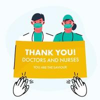 grazie voi per medici e infermieri siamo il nostro salvatore con battimani mani su leggero blu sfondo. vettore