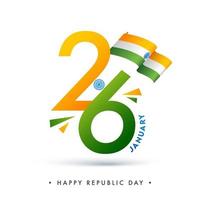 26 gennaio testo con ondulato indiano bandiera su bianca sfondo per contento repubblica giorno celebrazione. vettore