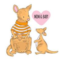 canguro bambino australiano animale cartone animato vettore illustrazione impostato