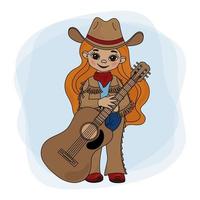 chitarra giocatore cowgirl musica Festival vettore illustrazione impostato