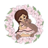 amore orso ragazza sakura ghirlanda animale vettore illustrazione impostato