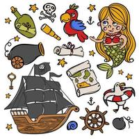 sirena e pirata nave corsaro oggetti vettore collezione