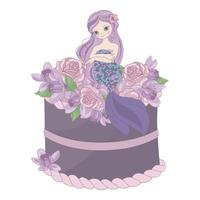 sirena torta floreale dolce Principessa vettore illustrazione impostato