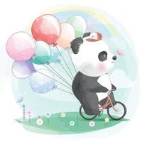 carino panda in sella a una bicicletta illustrazione vettore