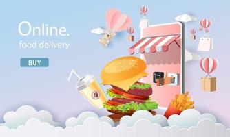 consegna di fast food online con illustrazione vettoriale di smartphone