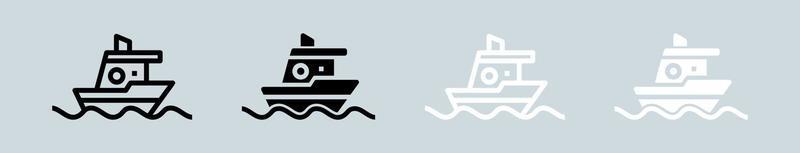 barca icona impostato nel nero e bianca. nave segni vettore illustrazione.