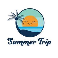 estate viaggio logo design. isola paesaggio tropicale logo. palma, sole e oceano viaggio logotipo. vettore