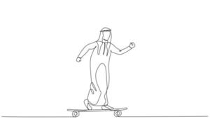 illustrazione di arabo uomo d'affari equitazione skateboard. metafora per gioventù fare attività commerciale. uno linea stile arte vettore