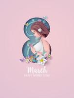 giornata internazionale della donna 8 marzo con cornice di fiori e foglie vettore