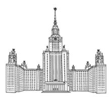 università statale di mosca, mosca, russia. famoso grattacielo russo edificio isolato. segno di punto di riferimento di viaggio vettore