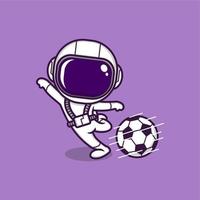 carino cartone animato astronauta giocando calcio vettore