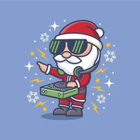 carino cartone animato Santa Claus giocando dj vettore