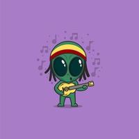 cartone animato cranio alieno giocando chitarra vettore