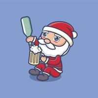 carino cartone animato Santa Claus potabile birra vettore