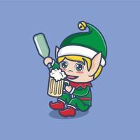 carino cartone animato Natale elfo vettore