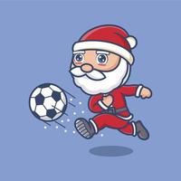 carino cartone animato Santa Claus giocando calcio vettore