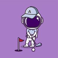 carino cartone animato astronauta giocando golf vettore