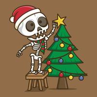 carino cartone animato cranio su Natale vettore