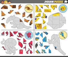 sega puzzle Giochi impostato con cartone animato animali vettore